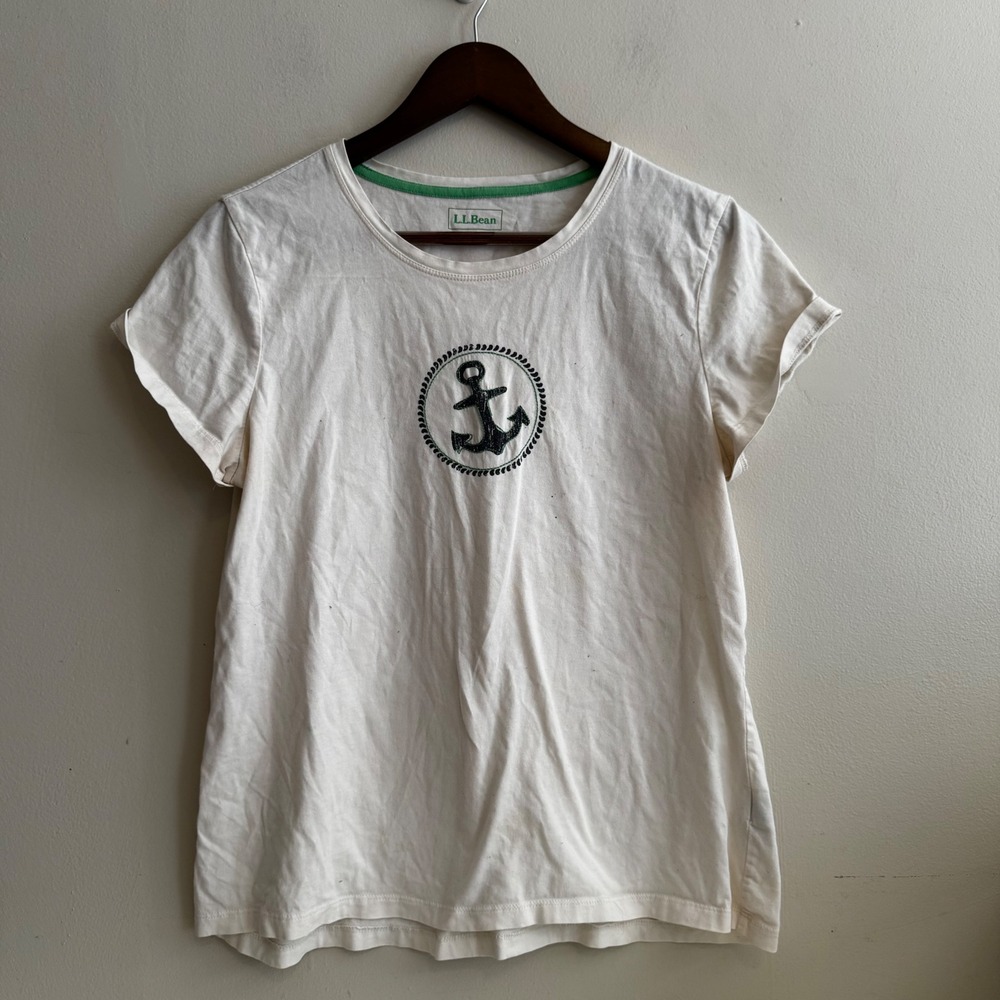 L.L. Bean Women's M Cream Anchor Graphic Tee Medium Cotton Nautical Costal